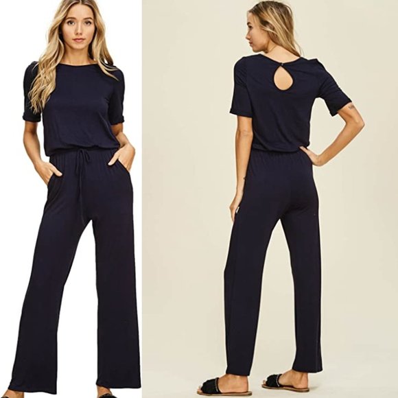 Annabelle Navy Tie Waist Jumpsuit - Picture 1 of 6